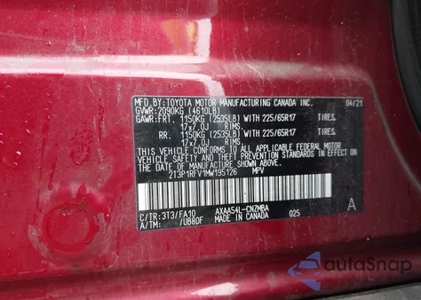 2021 Toyota Rav4 Xle из США, поврежденный, VIN 2T3P1RFV1MW195126